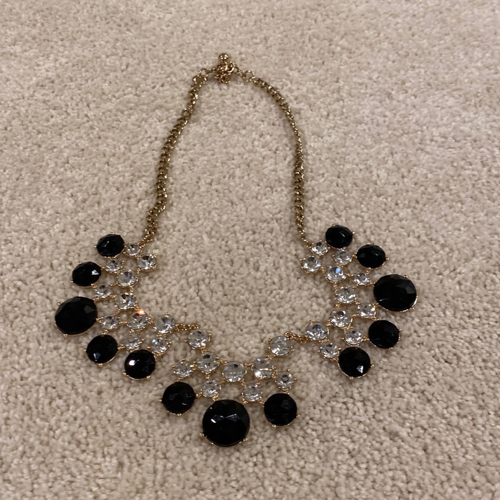 Black and crystal bib necklace